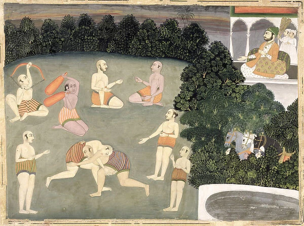Athletes perform before a seated noble, c. 1760 (opaque w  /  c on paper)