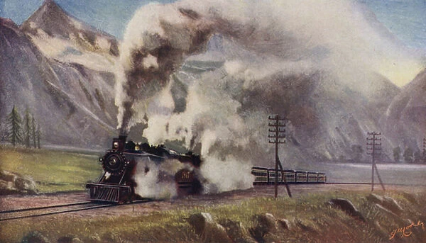 From the Atlantic to the Pacific, the Imperial Limited Express crossing the Rocky Mountains... (colour litho)