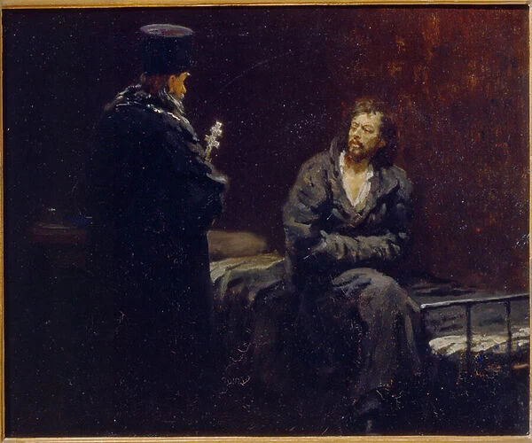 Avant la confession. Peinture de Ilya Yefimovich Repin (Ilia Repine) (1844-1930), huile sur toile, 1879-1885. Art russe, 19e siecle, realisme. State Tretyakov Gallery, Moscou
