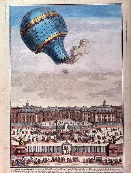 Balloon flight: experience of the Montgolfier brothers in front of the castle of