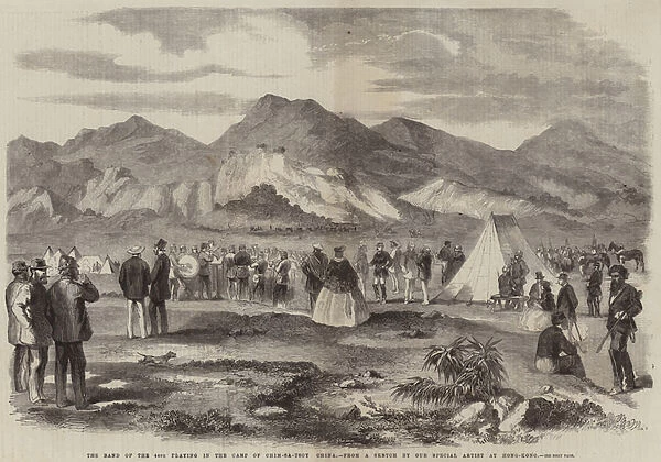 The Band of the 44th playing in the Camp of Chim-sa-Tsoy, China (engraving)