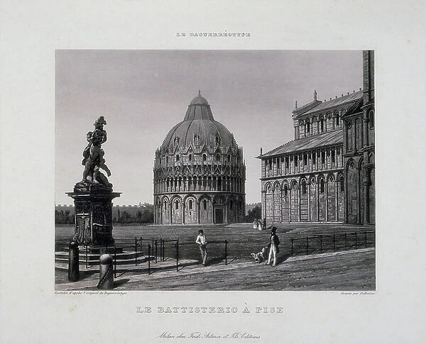 The Baptistery of Pisa, engraving from a daguerreotype, Ferdinando Artaria et Fils Editeurs, work preserved in the Fratelli Alinari Museum of Photographic History, Florence