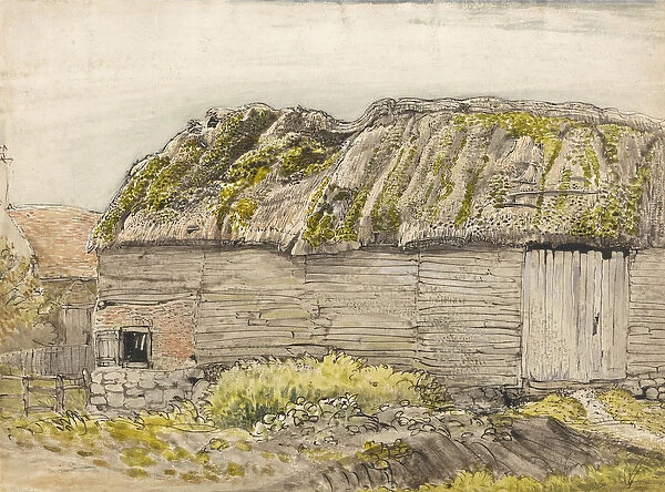 A Barn with a Mossy Roof, Shoreham (w  /  c with brown wash, ink, gouache & pencil on paper)