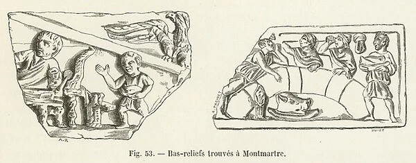 Bas-reliefs trouves a Montmartre (engraving)
