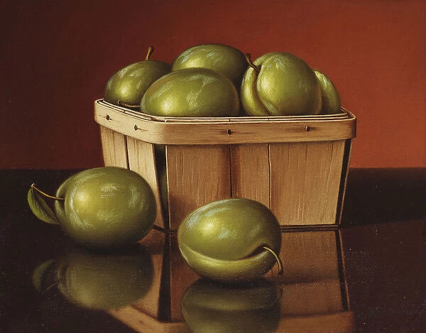 A Basket of Plums, (oil on canvas)