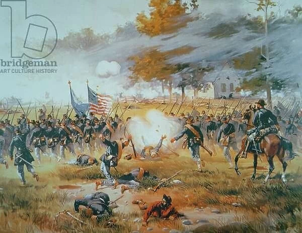 The Battle of Antietam, 1862 (colour litho)