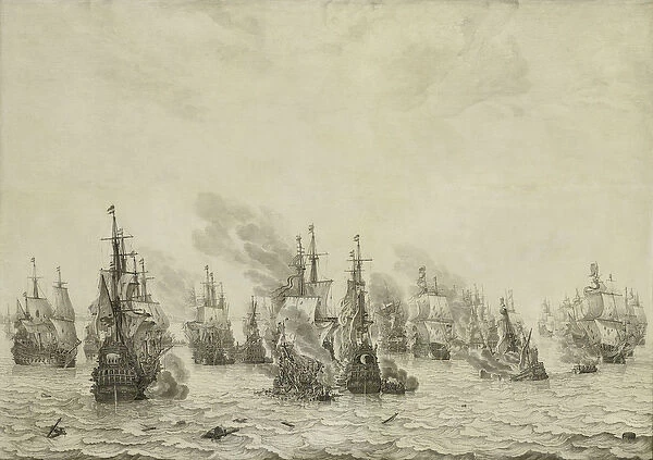 The Battle of Livorno or Leghorn, c. 1659-99 (pen painting on panel)