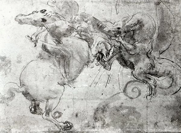 Battle between a Rider and a Dragon, c. 1482 (stylus underdrawing, pen and brush on paper)