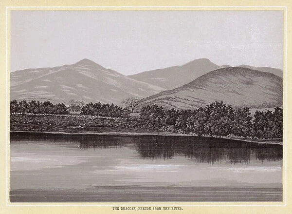 The Beacons, Brecon from the River (litho)