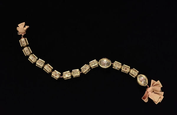 Beads from a Rosary (gilt copper with champleve enamel)