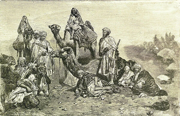 Bedouins in the desert. (C19th). Engraving. Private Collection ©Lorio / Iberfoto / Leemage
