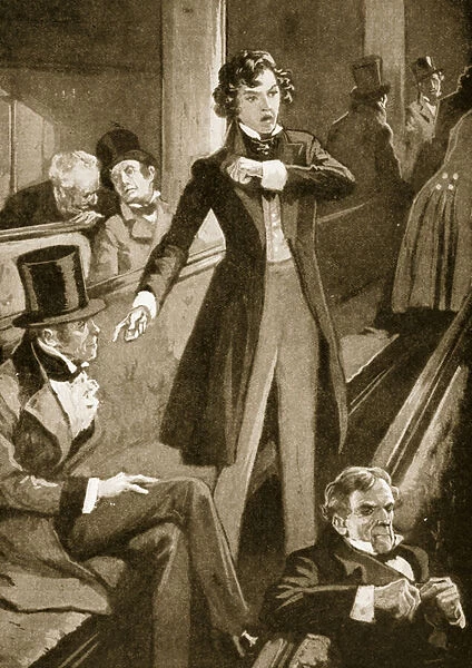 Benjamin Disraeli making his first speech in the House (litho)