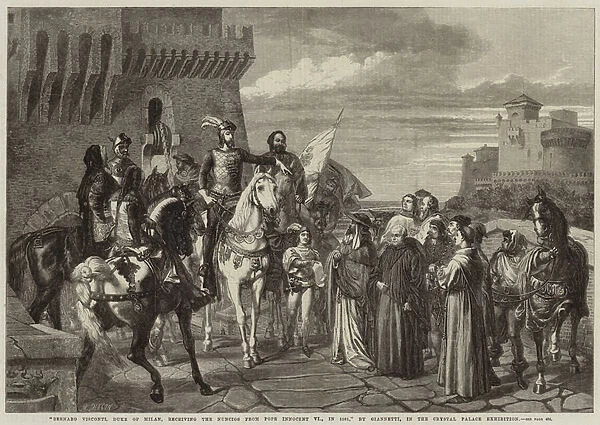 Bernabo Visconti, Duke of Milan, receiving the Nuncios from Pope Innocent VI, in 1361 (engraving)