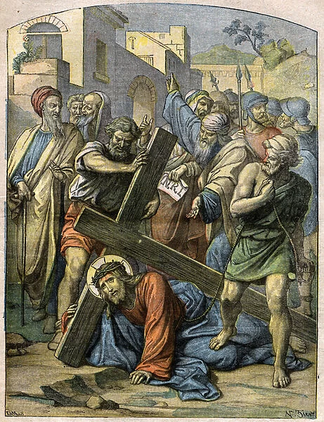 Bible Scene - Way of the Cross: Jesus falls a second time