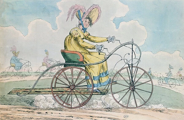 Bicycle with three wheels, the Ladies hobby, 1819 (colour litho)