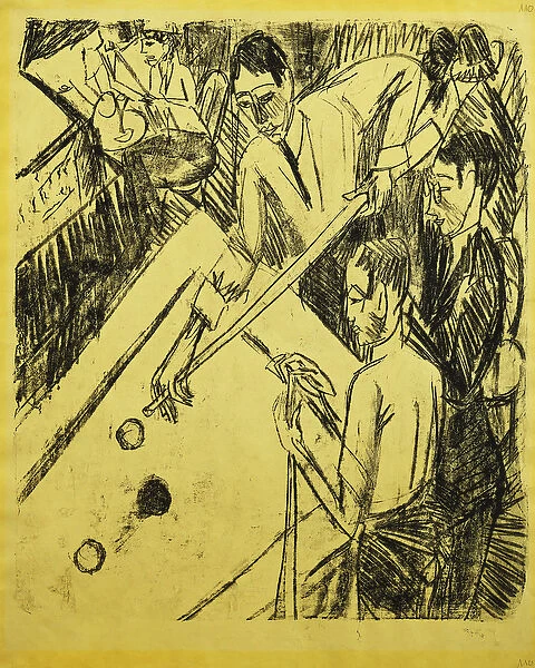 Billiard Player; Billardspieler, 1915 (lithograph on canary-yellow wove paper)