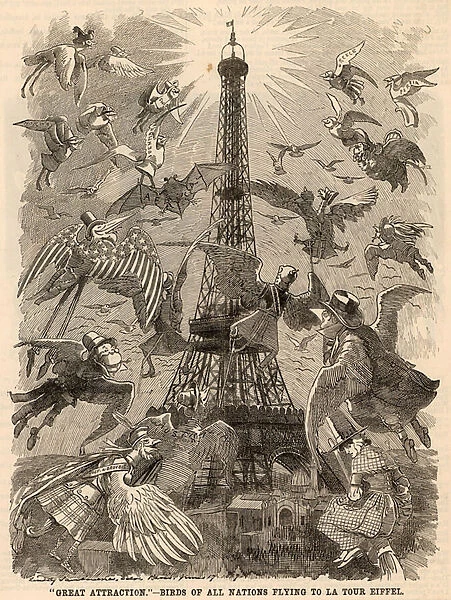 Birds of all Nations Flying to Eiffel Tower