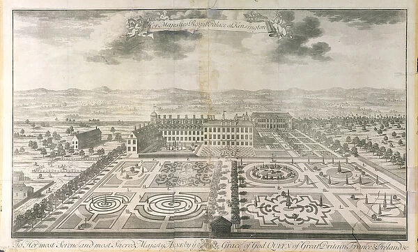 Birds Eye View of the Gardens of Kensington Palace, engraved by Johannes Kip (c