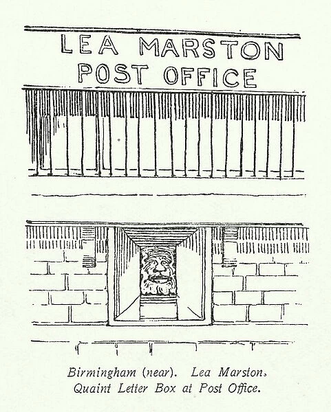Birmingham, near, Lea Marston, Quaint Letter Box at Post Office (litho)