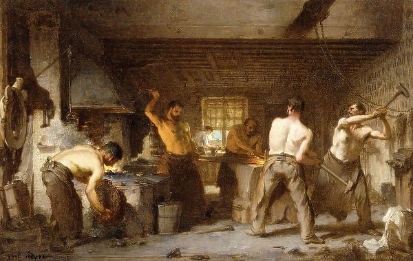 The Blacksmiths Forge, (oil on panel)