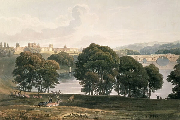 Blenheim Palace engraving from Havells History of the Thames, 1796
