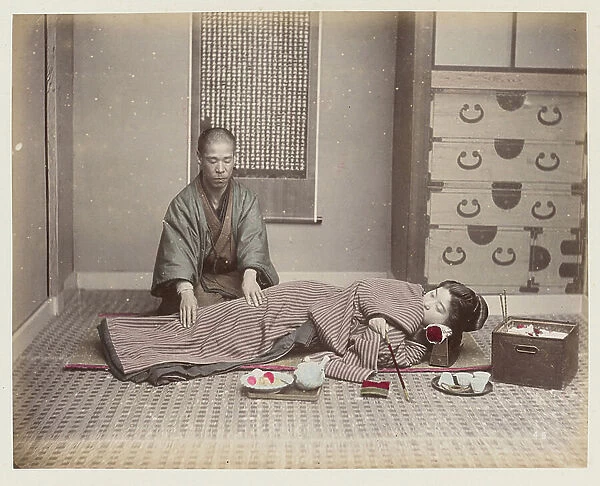 Blind Massager - Blind Shampoo - Japan 1880-1910 - Hand coloured photo