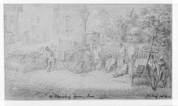 In Bloomsbury Square during the heat wave, 1828 (pencil on paper)
