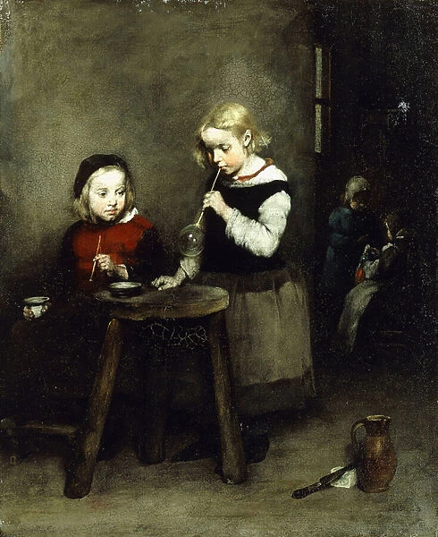 Blowing Bubbles, (oil on canvas)