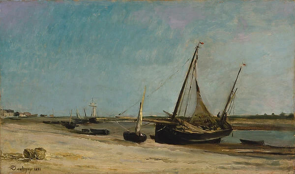 Boats on the Seacoast at Etaples, 1871 (oil on wood)