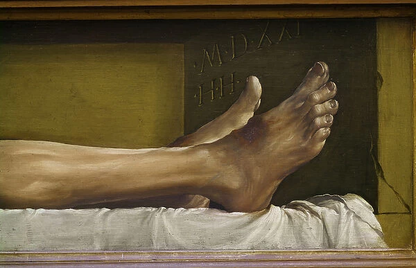 The Body of the Dead Christ, detail of the feet (and signature and date of the work)