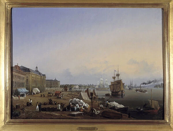 Bordeaux, the docks of the customs by Louis Garneray, sd. circa 1820, Oil on canvas, H