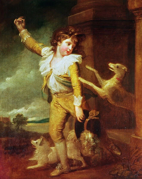Boy with Dogs (oil on canvas)