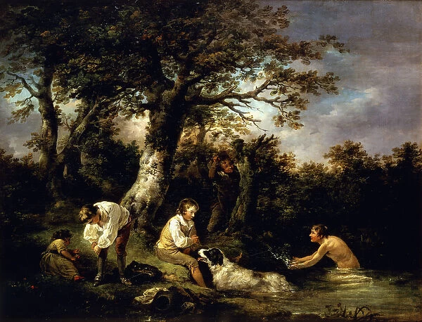 Boys Bathing, (oil on canvas)