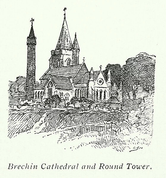 Brechin Cathedral and Round Tower (litho)