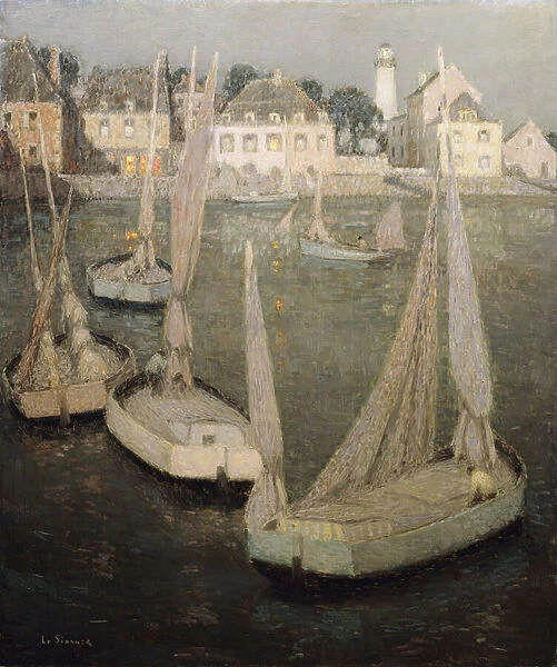 Breton Port by Moonlight; Port Breton au Clair de Lune, (oil on canvas)
