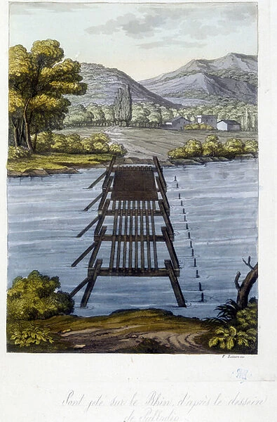 Bridge thrown over the Rhine, according to the drawing of Palladio - in 'The old and modern costume'by Jules Ferrario, ed. Milan, 1819-20