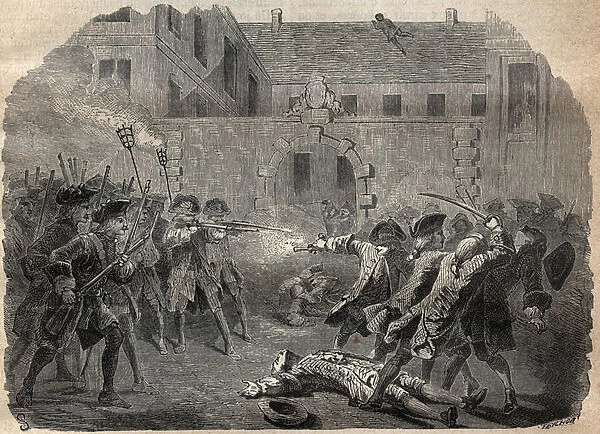 The brigand Louis Dominique Garthausen dit Cartridge (1693-1721) and his companions going to desuitalise the Hotel Desmaretz in Paris, are surprised and attacked by the archers after a fierce fight