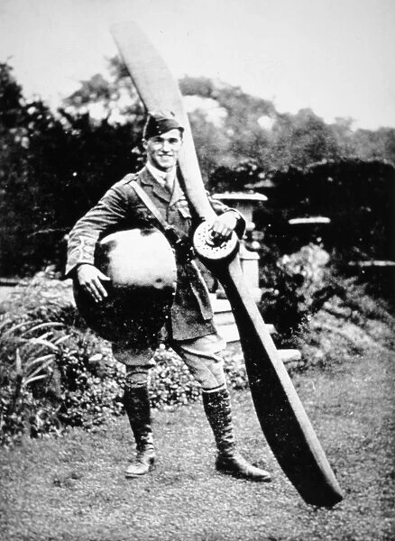 British air ace Albert Ball holding trophies from his 43rd victory, c. 1917 (b  /  w photo)