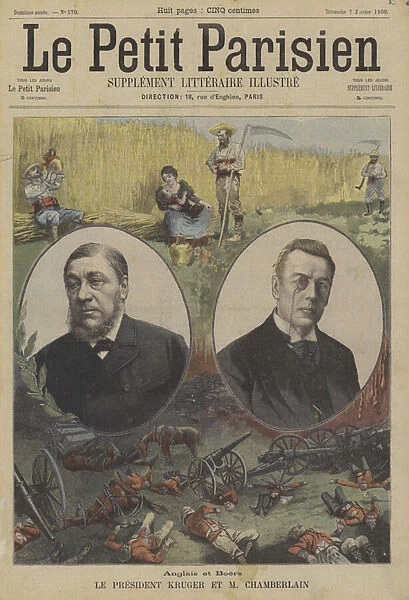 British and Boers: President Kruger of Transvaal and Joseph Chamberlain, British Secretary of State for the Colonies (colour litho)