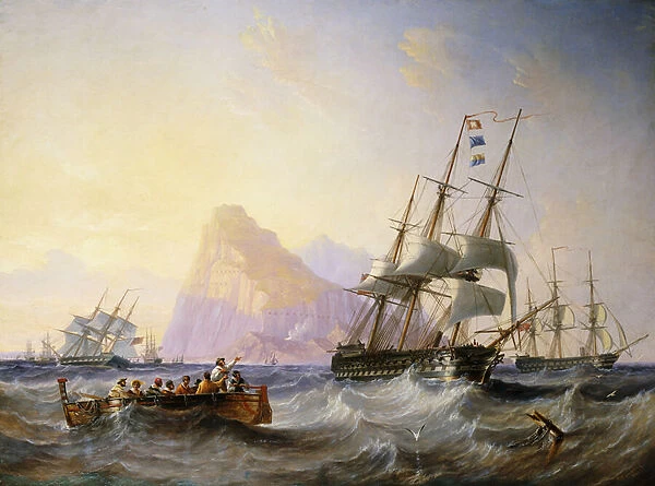 British Men O War off Gibraltar, 1855 (oil on canvas)