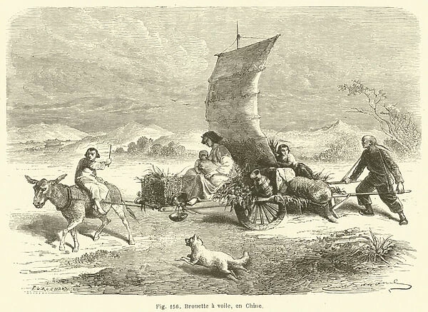 Brouette a voile, en Chine (engraving)