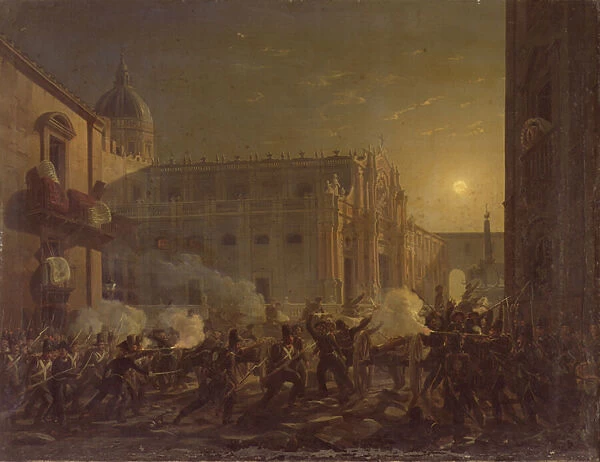 The Burning of Catania after the Towns Conquest by the Bern Regiment in 1849