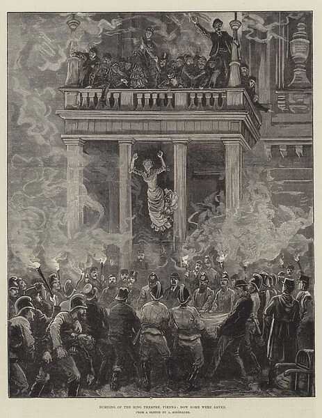 Burning of the Ring Theatre, Vienna, How some were saved (engraving)
