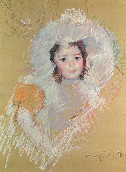 Bust of a Young Girl or Margot Lux with a Large Hat (pastel on paper)
