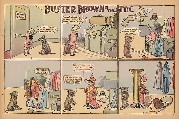 Buster Brown in the attic (colour litho)