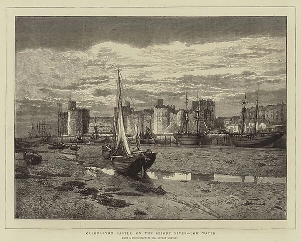 Caernarvon Castle, on the Seiont River, Low Water (engraving)