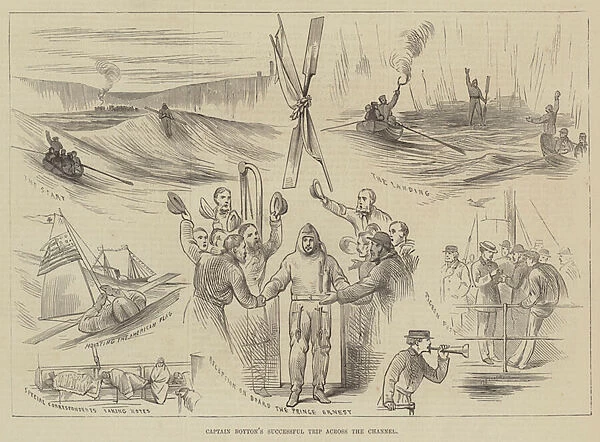 Captain Boytons Successful Trip across the Channel (engraving)