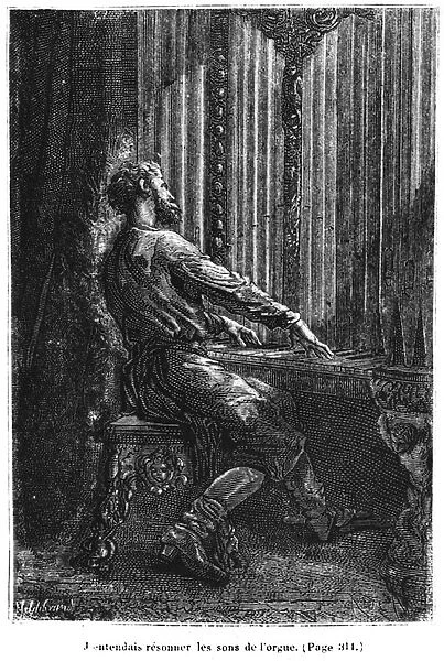 Captain Nemo playing the organ, illustration from 20