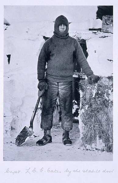 Captain Oates by the stable door, from Scotts Last Expedition (b  /  w photo)