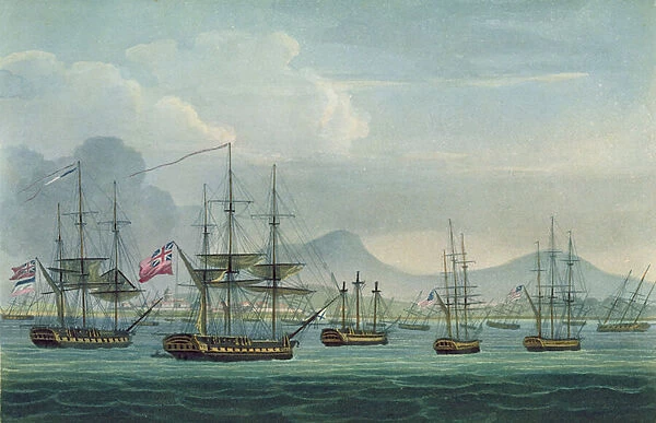Capture of the Maria Riggersbergen on October 18th, 1806, engraved by J